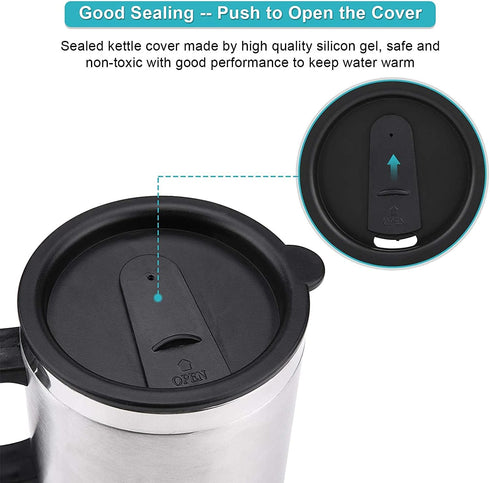 GOTOTOP Car Heating Cup 12V 450ML Electric Car Kettle Portable Stainless Steel Cigarette Lighter Heating Drinking Cup Heated Travel Mug Electric T...