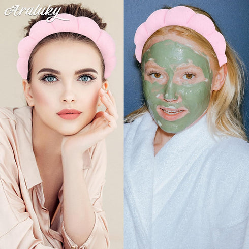 Pink Spa Headband for Washing Face Puffy Sponge Headbands Skincare Headbands for Women Girls Terry Cloth Headband for Washing Face Skincare Makeup...
