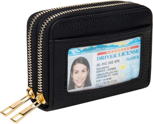 Credit Card Case Holder Wallet with ID Window Zipper Small...