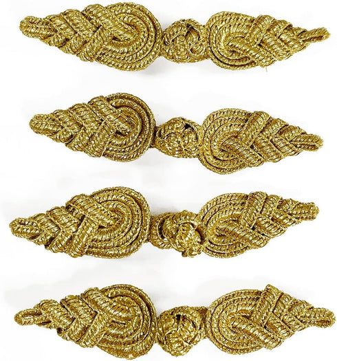 4-Sets 3-1/4" Vintage Fabric Frogs Closure, Chinese Frog Closure, Braided Frog, TR-12247 (Gold)...