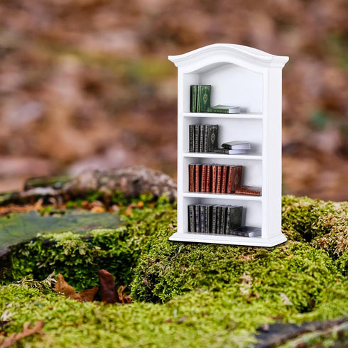Poen 27 Pcs 1: 12 Scale Miniatures Dollhouse Books and a Wooden Bookcase Dollhouse Decoration Accessories 1: 12 Dollhouse Miniature Furniture 4 Fl...