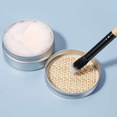 Solid Makeup Brush Cleanser Soap with Silicone Cleaning Pad, Cleans Natural & Synthetic Brushes, Vegan, Cruelty-Free, Natural Ingredients, Vanilla...