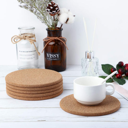 Boao 6 Pcs 6 Inch Round Absorbent Cork Coasters Wooden Cork Plant Coasters for Home, Drinks Coffee Table Dining Wooden Table Desk...