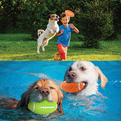AUSCAT Dog Chew Squeaky Toy Ball, Dog Toy for Aggressive Chewers, Rugby Shape Rubber Chew Ball with Squeaker, Interactive Dog Ball for Fetch Game ...