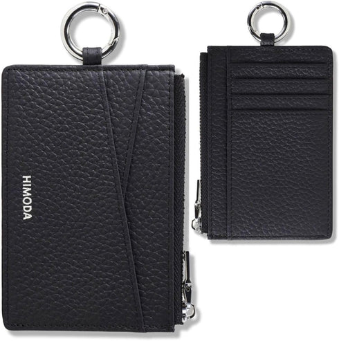 Slim Card Wallet with Keychain for Women & Men, Genuine Leather Credit Card Holder, Small Front Pocket Wallets with Coin Pouch, Black, Ultra Thin,...