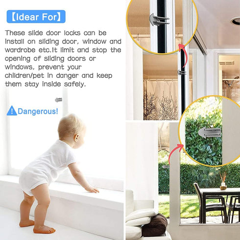 10 Pcs White Sliding Door Lock, Maveek Child Safety Lock for Slide Glass Door Patio Door Window Security Bar, Keyless Jammer Stopper Baby Proofing...