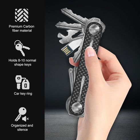 Key Organizer Key Chain - Minimalist Compact 10 Keys Holder, Carbon Fiber Lightweight Key Case with Belt Clip for Men...