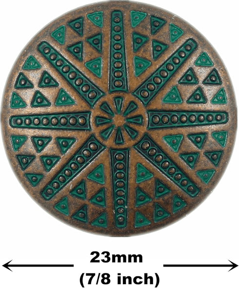 Bezelry 10 Pieces Tribal Sun Metal Shank Buttons. 23mm (7/8 inch) (Copper Green)...