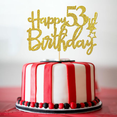 Gold Glitter Happy 53rd Birthday Cake Topper - 53 Cake Topper - 53rd Birthday Party Supplies - 53rd Birthday Party Decorations...