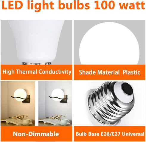 A19 LED Light Bulbs 100 Watt Equivalent LED Bulbs, 5000K Daylight White, No Flicker lights E26 Edison Medium Screw Base Bulbs, 1710Lumens, Non Dim...