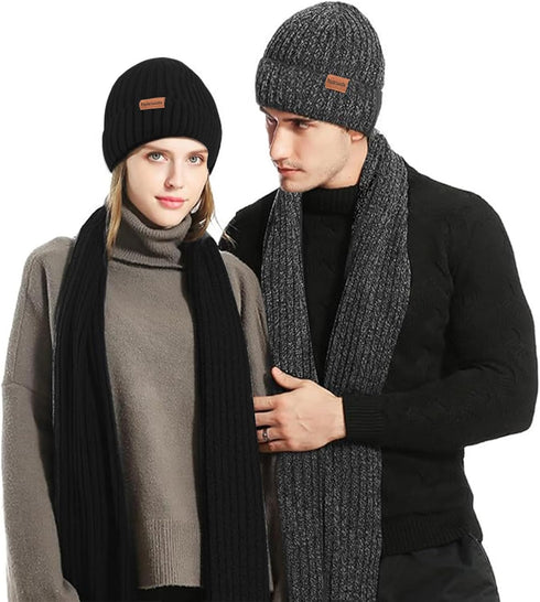 3PCS Winter Beanie Hat Scarf Touchscreen Gloves Set for Men and Women, Knitted Fleece Lined Hats Thermal Gloves Long Scarf...