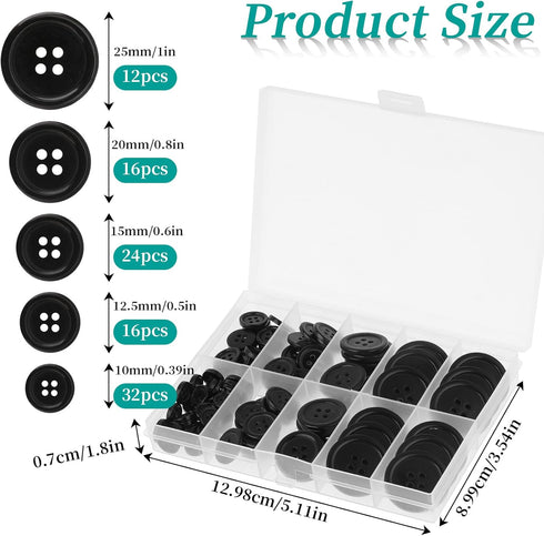 100Pcs Resin Sewing Buttons Premium 4-Hole Craft Buttons Eco-Friendly Round Black Button 5 Sizes Flatback Button for DIY Craft Holiday Decorations...
