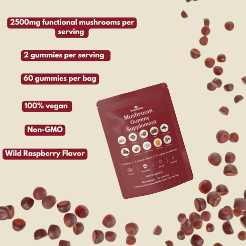 Pure Roots Mushroom Gummies – 60 Count Raspberry Flavored Mushroom Supplement Brain Gummies – 2500mg Vegan Friendly Focus Gummies Lions Mane Suppl...