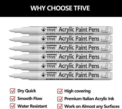 White Marker Paint Pens - 6 Pack Acrylic White Permanent Marker, 0.7mm Extra Fine Tip Paint Pen for Art projects, Drawing, Rock Painting, Stone, C...