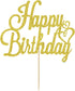 Happy Birthday Cake Topper Gold Glitter Happy Birthday Cake Pick for Celebrating Birth day Anniversary Party Decorations Supplies for Women Men Bo...