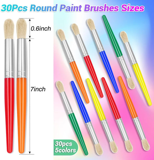 30Pcs Paint Brushes, Anezus Round Paint Brushes for Kids Classroom Toddlers Paint Brush Set for Touch Up Preschool Daycare Washable Acrylic Paint ...