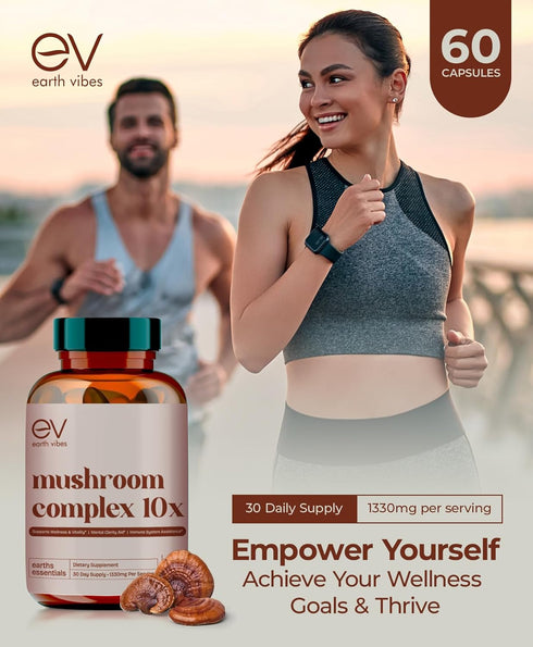 Earth Vibes 10-in-1 Mushroom Complex - 60 Vegan Capsules | Supports Immune Function & Cognitive Health | Includes Lion's Mane, Cordyceps, Reishi &...