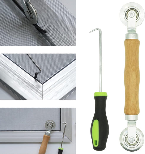 Screen Repair Kit - Screen Roller Tool with Bearing, Screen Retainer Spline(32ft) and Spline Removal Hook for Installing & Replacing Window Patio ...