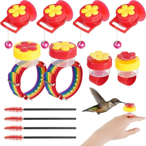 8 Pieces Handheld Hummingbird Feeders for Outdoors, Hummingbird Feeders with Suction Cups Hummingbird Hand Feeder Hummingbird Ring Feeder Mini Han...