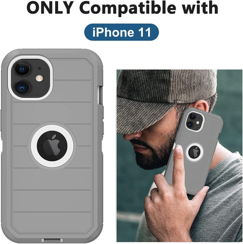 for iPhone 11 Case, with Built in Screen Protector Heavy Duty Drop Protection, Full Body Rugged Shockproof Dust Proof 3- Layer Tough Protective Ph...