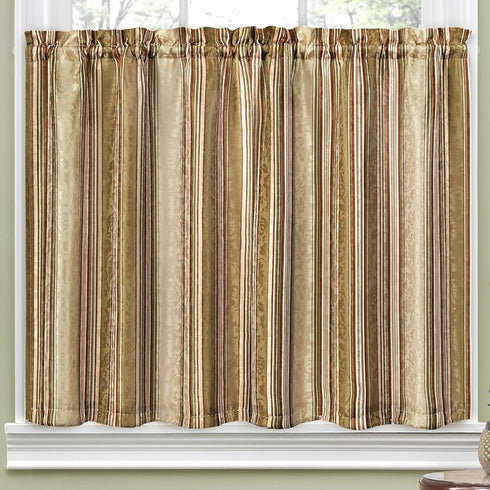 Waverly Traditions Stripe Ensemble Rod Pocket Cafe Tier and Valance Set for Windows in Kitchen or Bathroom, Double Panel, 52" x 36", Antique...