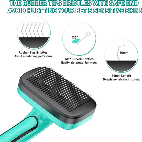 4 in 1 Dog Self-Cleaning Slicker Brush for Shedding & Grooming Long Short Haired Cats, Removes Loose Fur, Undercoat, Mats, Tangled Hair With All H...
