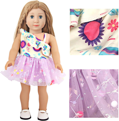 7 Sets of Doll Clothes Accessories for 18 Inch American Dolls, includes 6 Sets of Charming Doll Dresses, 1 Unicorn Themed Doll Pajama Set, Perfect...