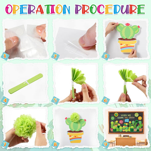 66 Pieces Cactus Classroom Decor When We Learn We Grow Bulletin Board Decorations Set Cactus Cutouts Tissue Paper Pompoms for Kindergarten Element...