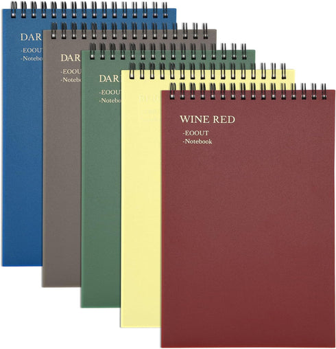 EOOUT 5pcs Top Spiral Steno Pads, 6x9 Top Spiral Notebook, Thick Plastic Hardcover 60 Sheets Note Pads with 7mm College Ruled Paper,5 Colors Writi...