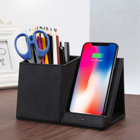 COSOOS Fast Wireless Charger with Desk Organizer, Desk Phone Charger Compatible with 15/15 Pro/15 Pro Max/14/13/12/11/XS/8 Plus, Galaxy S21/S20+/S...