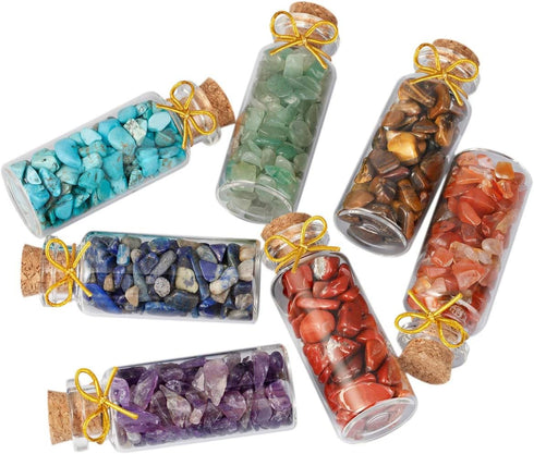 SUNYIK 7 Chakra Stone Wishing Bottles Set of 7, Tumble Chip Crystal Healing Reiki Wicca Stones Kit...