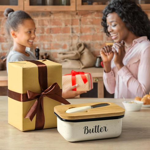 Butter Dish with Lid and Butter Curler Knife for Countertop - Unbreakable Metal Keeper Container with High-quality Double Silicone Sealing, for Ki...