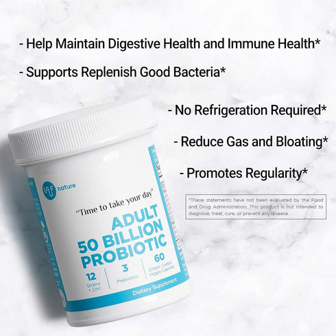 60 Servings Adult 50 Billion CFU 12 Probiotic with 3 Prebiotics Plus Zinc, Acidophilus Probiotic, Natural, Digestive Health, Immune Support, 60 En...