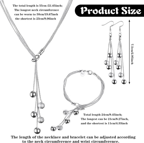 3 Pack Italian Silver Chain Necklace for Women Silver Five-line Chain Necklace Bracelet Drop Dangle Earrings Jewelry Set for Wedding Party Prom Bi...