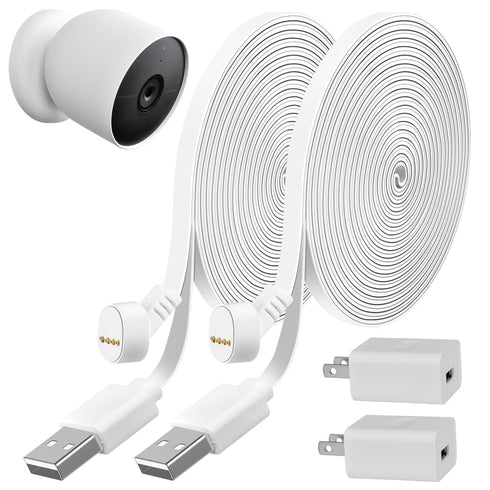 2pack 20ft/6m Power Charging Cable Compatible with Google Nest Cam (Battery)-2nd Generation, Weatherproof Magnetic Connection Port Charging Cable ...