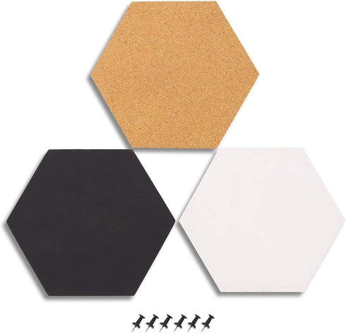 Juvale 3 Pack Hexagon Cork Board Tiles with Push Pins, Self-Adhesive Bulletin Boards for Walls (Small, 7.9 in)...