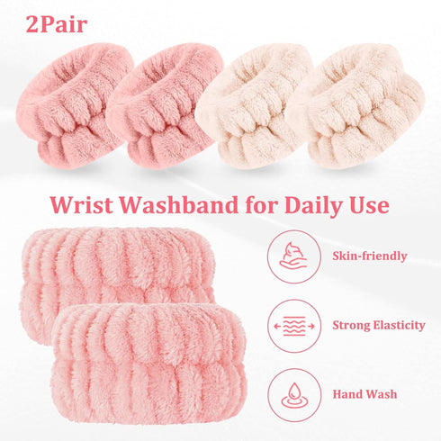 4 Pcs Face Washing Wristbands, Soft & Absorbent Microfiber Wrist Scrunchies for Washing Face, Face Wash Wrist Band for Women Girl, Spa Wrist Wash ...