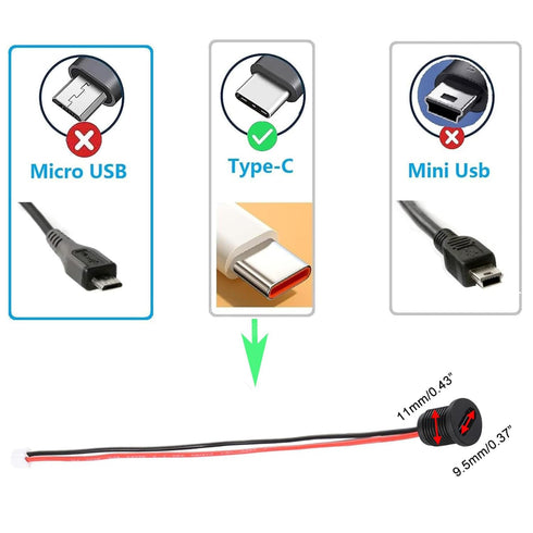 Type-C Female Chassis 2 Pin Wire 22 awg Waterproof Jack Connectors 3A USB C Pigtail Cable Extension Socket Plug (10Pcs) lkelyonewy...