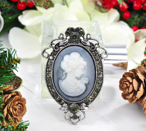Gyn&Joy Vintage Inspired Cameo Victorian Lady Maiden Crystal Rhinestone Flower Brooch Pin BZ091...