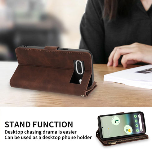 ZZXX for Google Pixel 6A Case Wallet with RFID Blocking Card Slot Premium Soft PU Leather Zipper Flip Folio with Wrist Strap Kickstand Protective ...