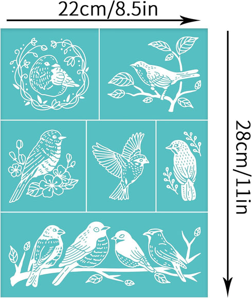 OLYCRAFT 2 Pcs Silk Screen Stencils Bird Pattern Self-Adhesive Silk Screen Printing Stencil Branch Reusable Mesh Transfer for Painting on Wood, DI...