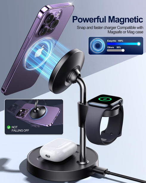 3 in 1 Charging Station for Apple Charging Station 15w Fast Magnetic Magsafe Charger Stand for iPhone Pro Max 15 14 13 12 Series AirPod Wireless C...