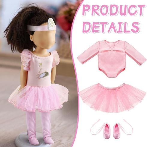 Kajaia 8 Pcs 18 Inch Doll Ballet Ballerina Outfits 18 Inch Doll Clothes and Accessories Ballet Tutu Dance Dress Ballet Shoes Headband Doll Clothes...