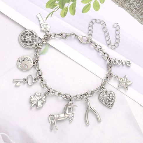 CEALXHENY Women’s Link Charm Bracelet Unicorn Butterfly Star Heart Pendant Charms Bracelet Bangles for Girls...