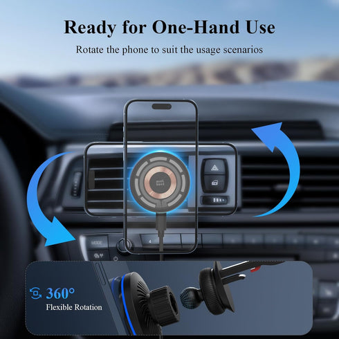 Magnetic Wireless Car Charger, Minthouz 15W Magsafe Car Mount Charger Fast Charging for iPhone 15/14/13/12 Series and Other Qi-Certified Phones wi...