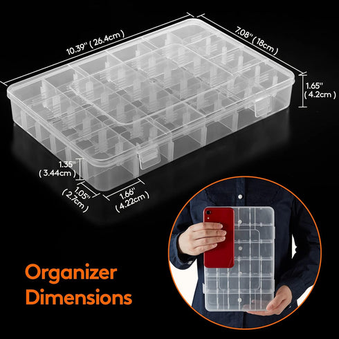 Lifewit 2 Pack 36 Grids Clear Stackable Plastic Organizer Storage Box Container with Adjustable Dividers for Beads, Art DIY, Crafts, Jewelry, Fish...