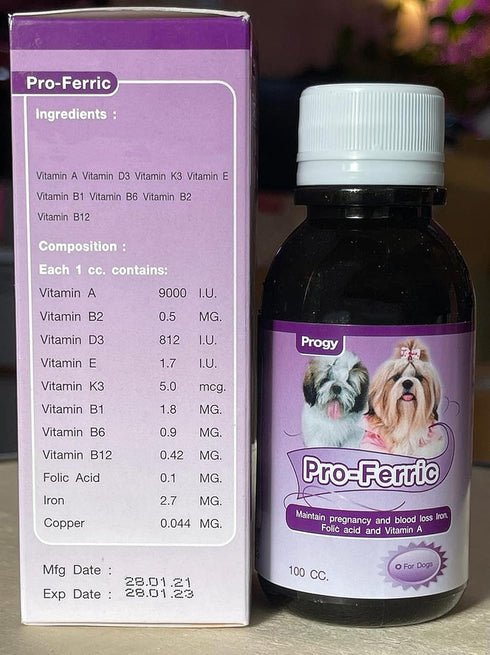 PROFERRIC 100 CC. Tonic Liquid Best Pet Booster Blood Support for Dogs Puppies Iron & Multi Vitamins Supplement Fast Increasing Animal Immunity En...