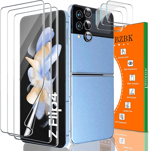 IMBZBK 9 in 1 for Samsung Galaxy Z Flip 4 5G Screen Protector, 3 Pack Inner Screen Flexible Film + 3 Pack Tempered Glass Back Screen Protector + 3...