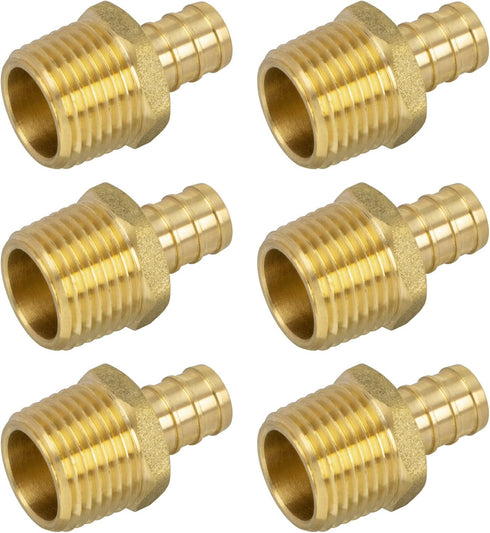 JUWO PEX Fitting, 1/2" Male NPT to 1/2" PEX Adapter for Plumbing Repairs or Remolding, Sturdy and Durable Brass Crimp Fitting (6 Pack)...