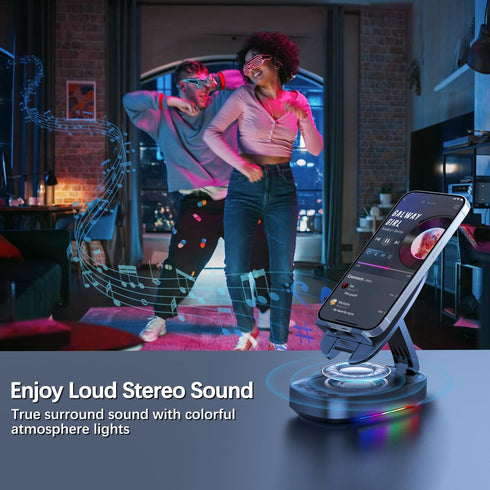 Cell Phone Stand with Wireless Bluetooth Speaker, Unique Gifts for Men/Women, Adjustable Phone Holder with 5 Colorful LED Modes, Anti-Slip Base HD...